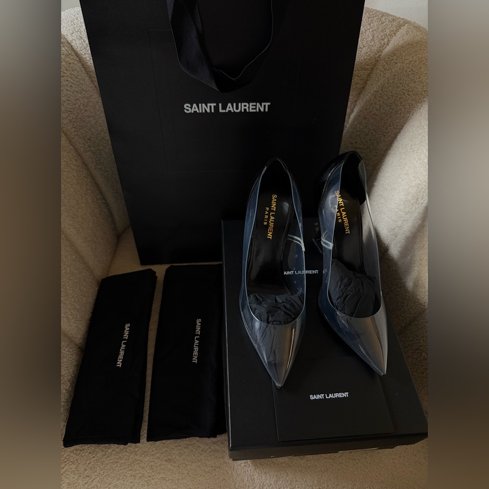 SAINT LAURENT Opyum Pumps logo Heels – Size 38.5 – Brand New / Full Set - Picture 6 of 12